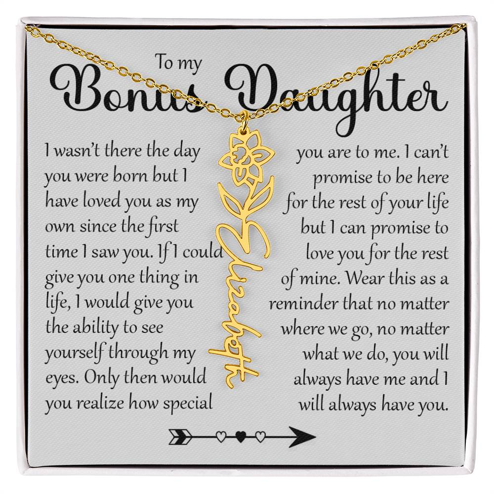 Bonus Daughter Gift, Name Flower Necklace