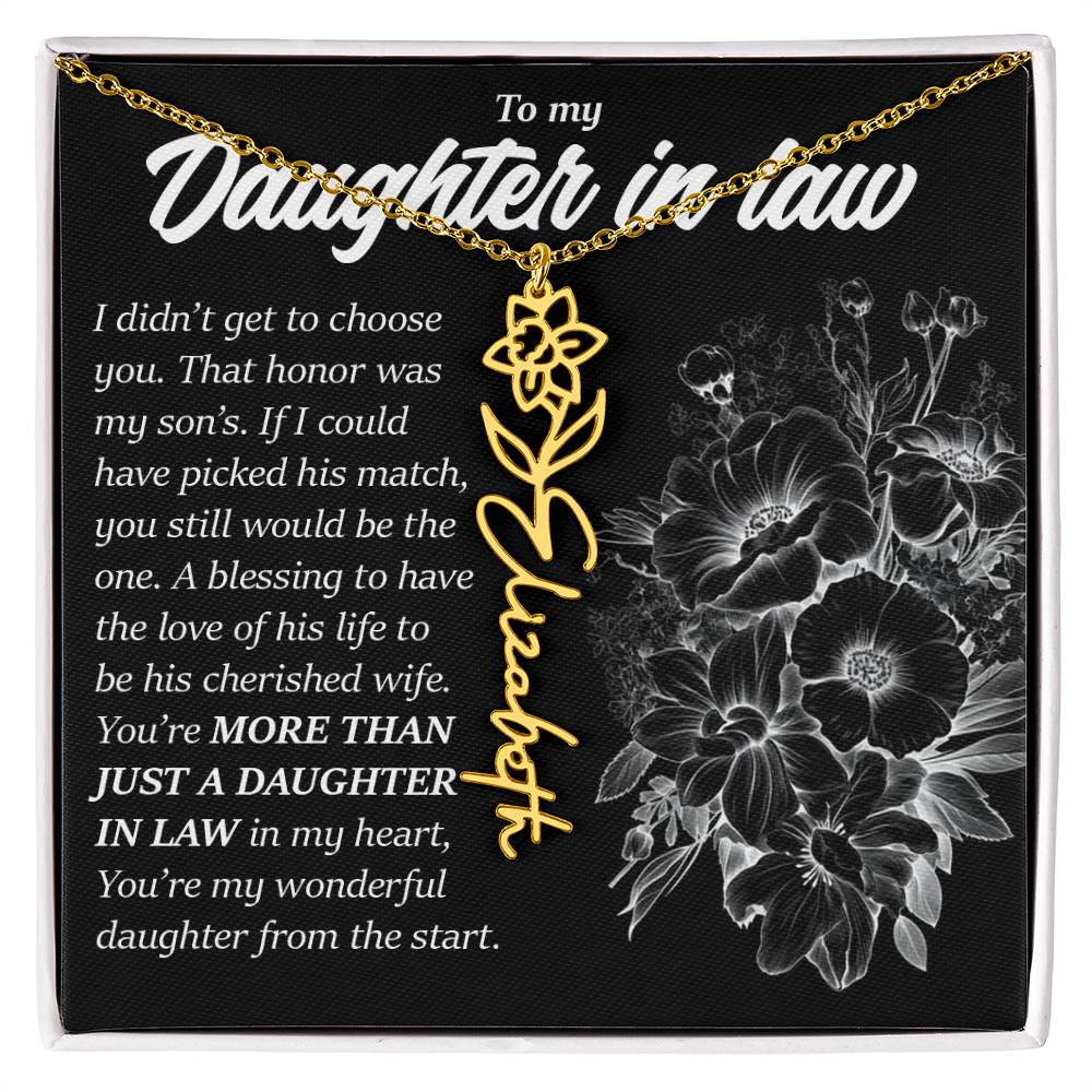 Daughter In Law Gift, Custom Birth Month Flower Name Necklace