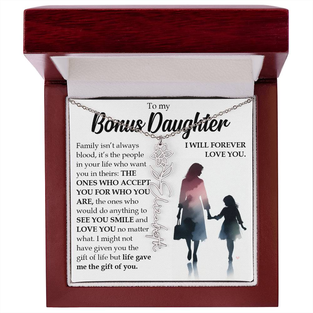 Bonus Daughter Gift, Name Flower Birth Month Necklace