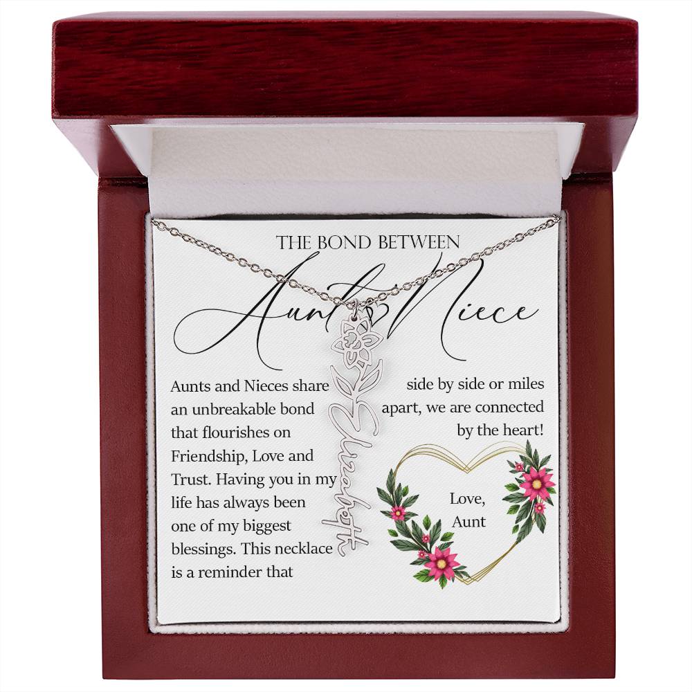 Aunt and Niece Gift, Name Flower Necklace