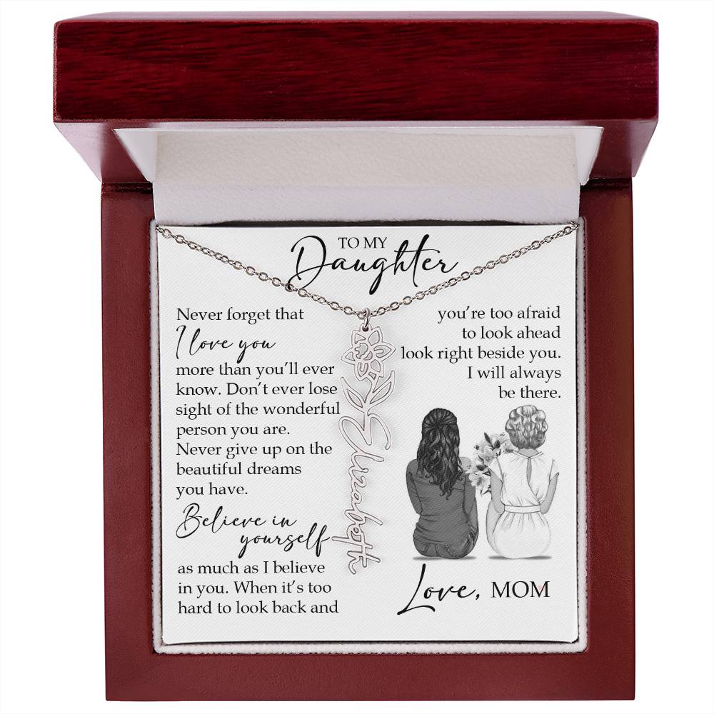 To My Daughter, Birth Flower Name Necklace