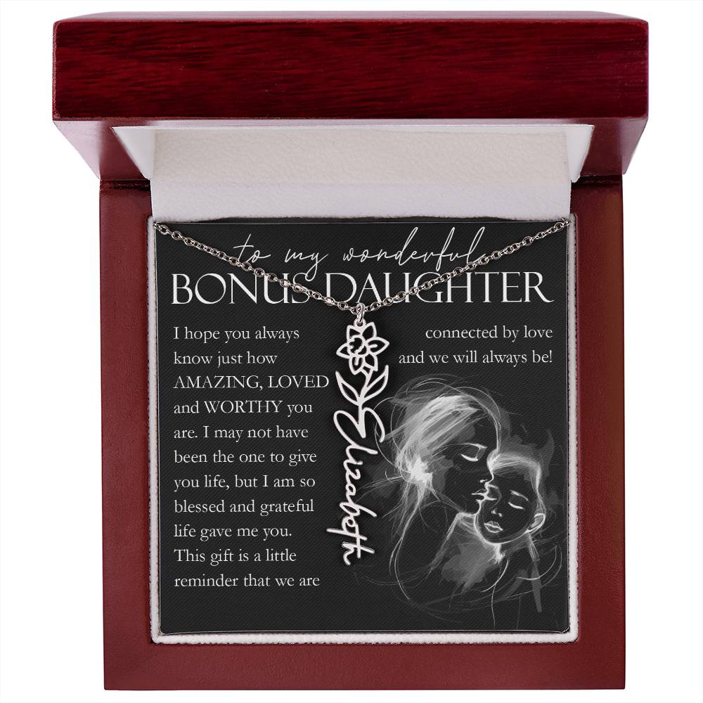 Bonus Daughter Gift, Custom Name Flower Necklace