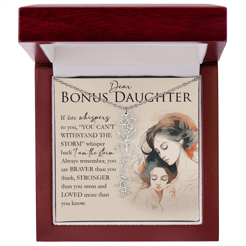 Bonus Daughter Gift, Custom Name Flower Necklace