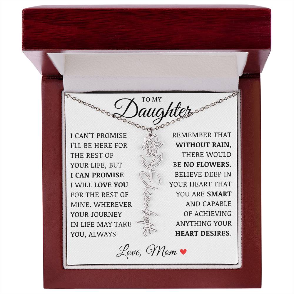 To My Daughter "No Rain No Flowers" Custom Flower Name Necklace