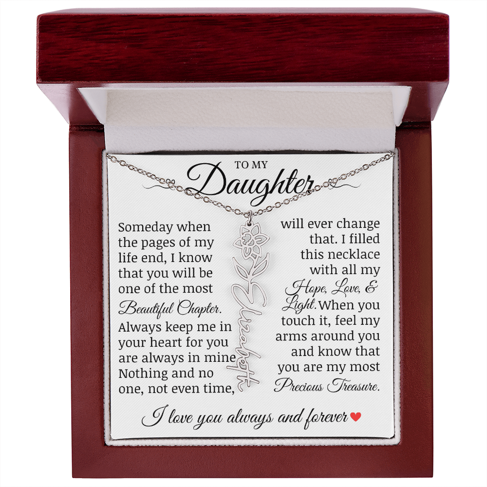 To My Daughter "Precious Treasure" Name Flower Necklace