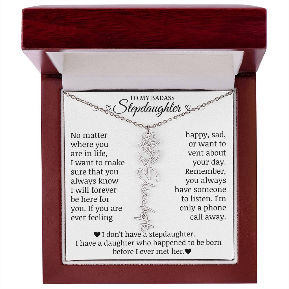 To My Badass Stepdaughter, Name Flower Necklace
