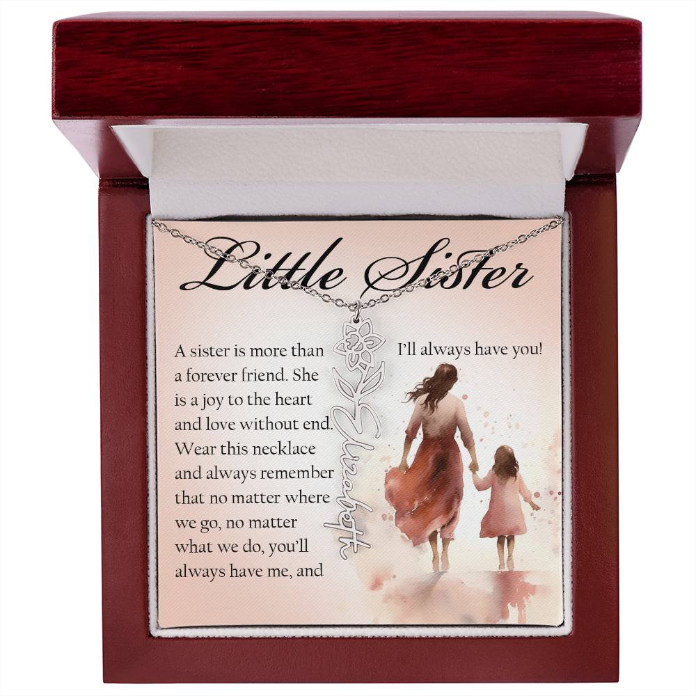 Little Sister Gift, Name Flower Necklace