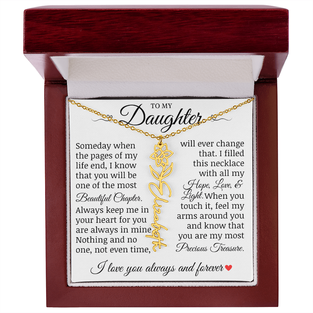 To My Daughter "Precious Treasure" Name Flower Necklace