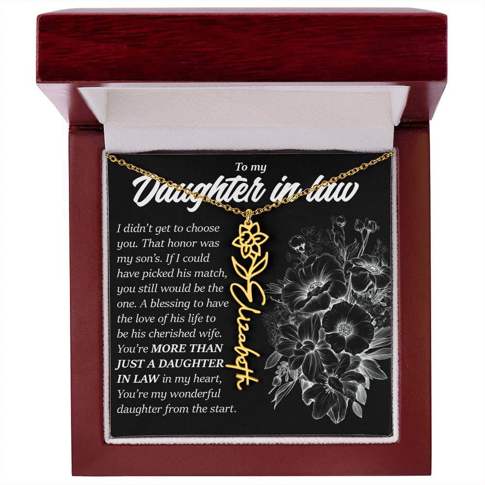Daughter In Law Gift, Custom Birth Month Flower Name Necklace
