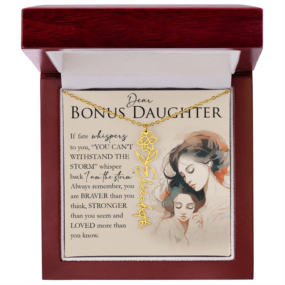 Bonus Daughter Gift, Custom Name Flower Necklace