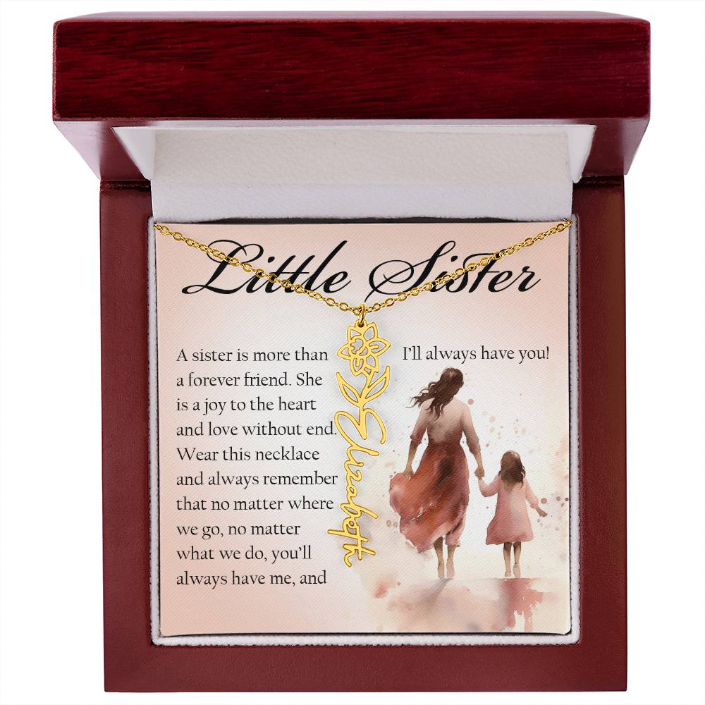 Little Sister Gift, Name Flower Necklace