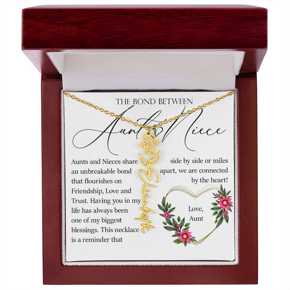 Aunt and Niece Gift, Name Flower Necklace