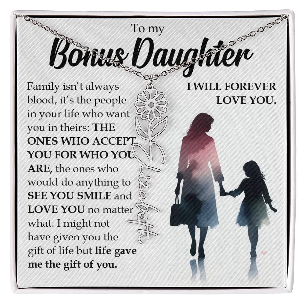 Bonus Daughter Gift, Name Flower Birth Month Necklace