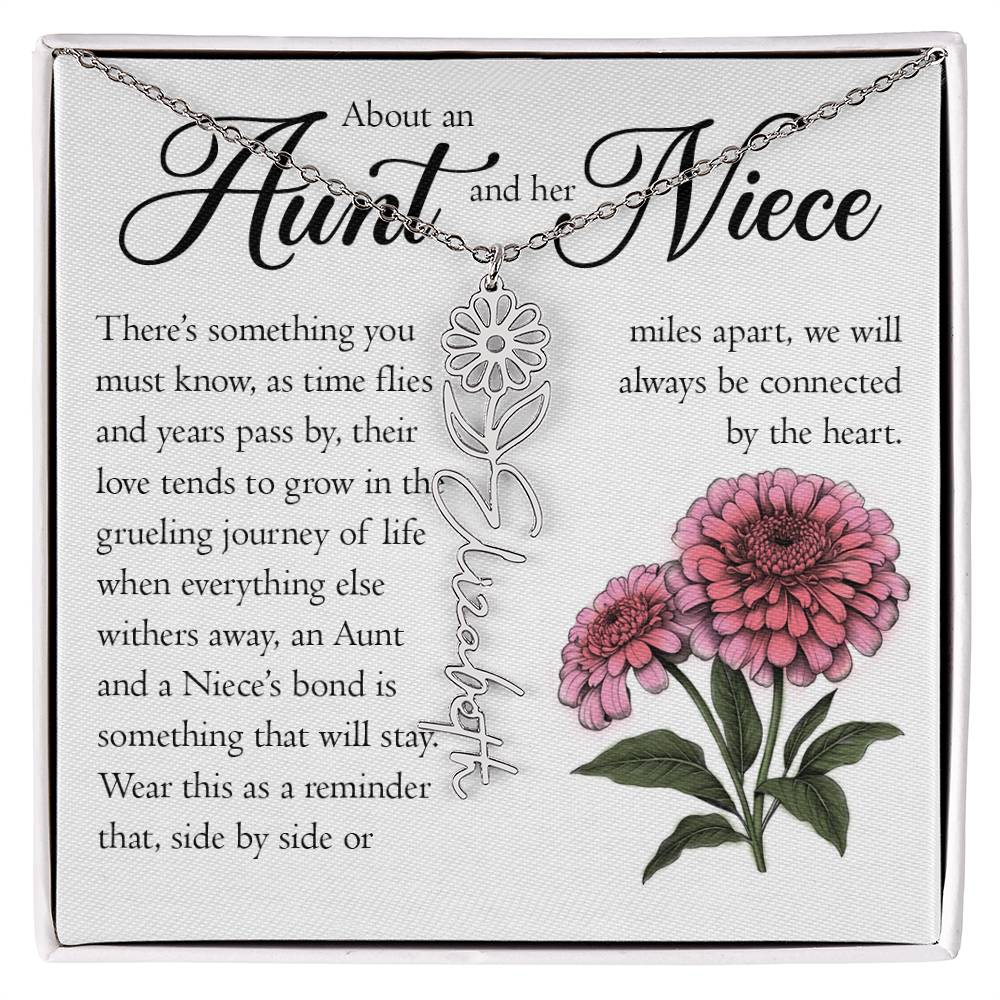 Aunt and Niece Gift, Name Flower Necklace