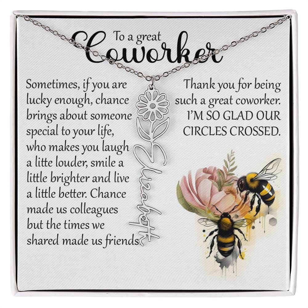 Coworker Gift, Custom Birth Month Name Flower Necklace for Colleague