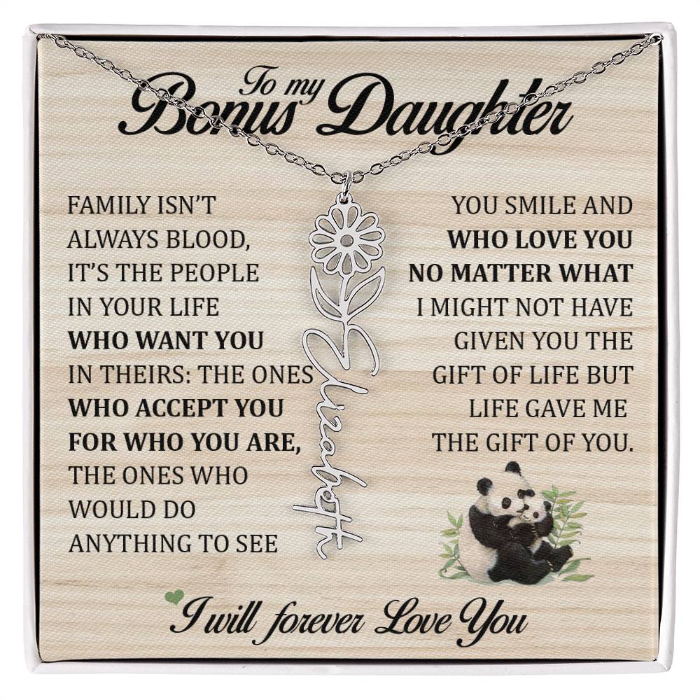 To My Bonus Daughter, Name Flower Necklace