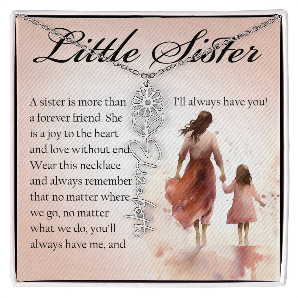 Little Sister Gift, Name Flower Necklace