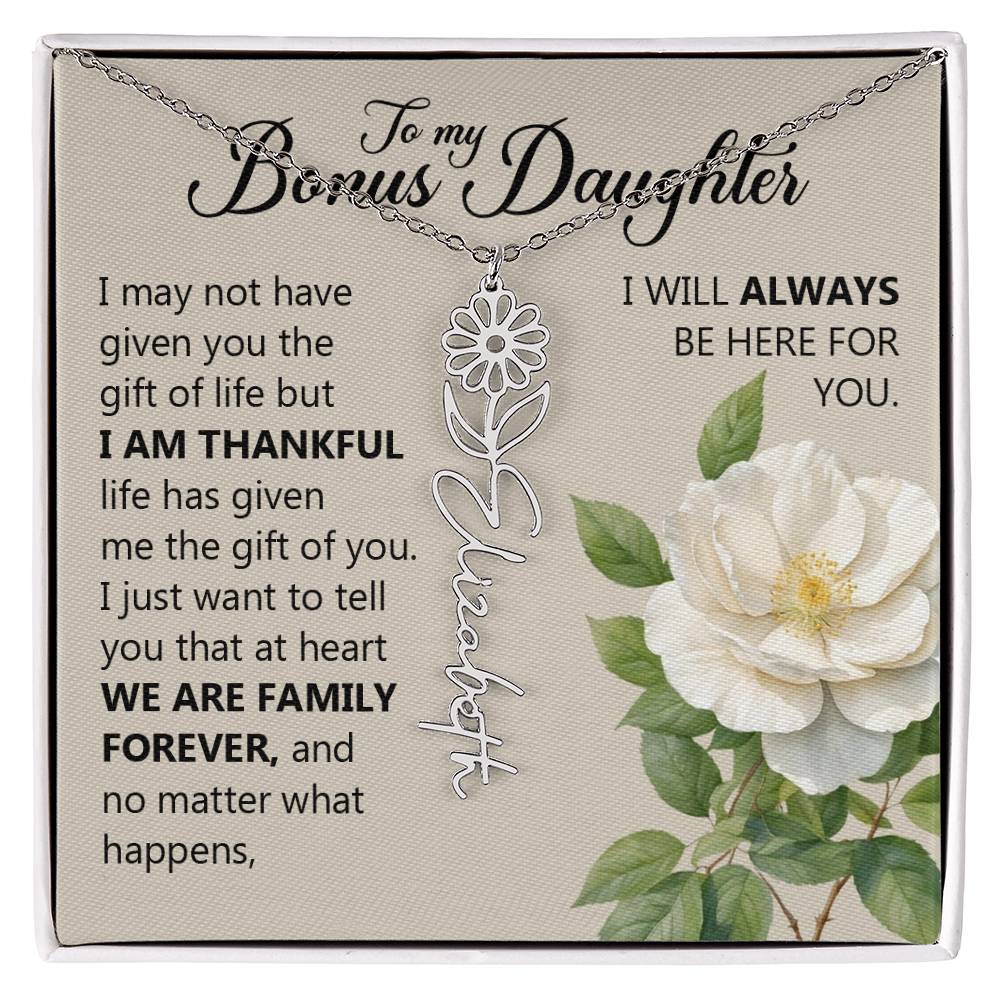To My Bonus Daughter, Name Flower Necklace