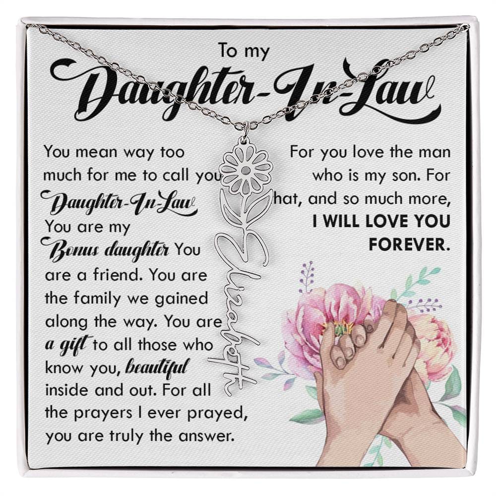 Daughter In Law Gift, Name Flower Necklace