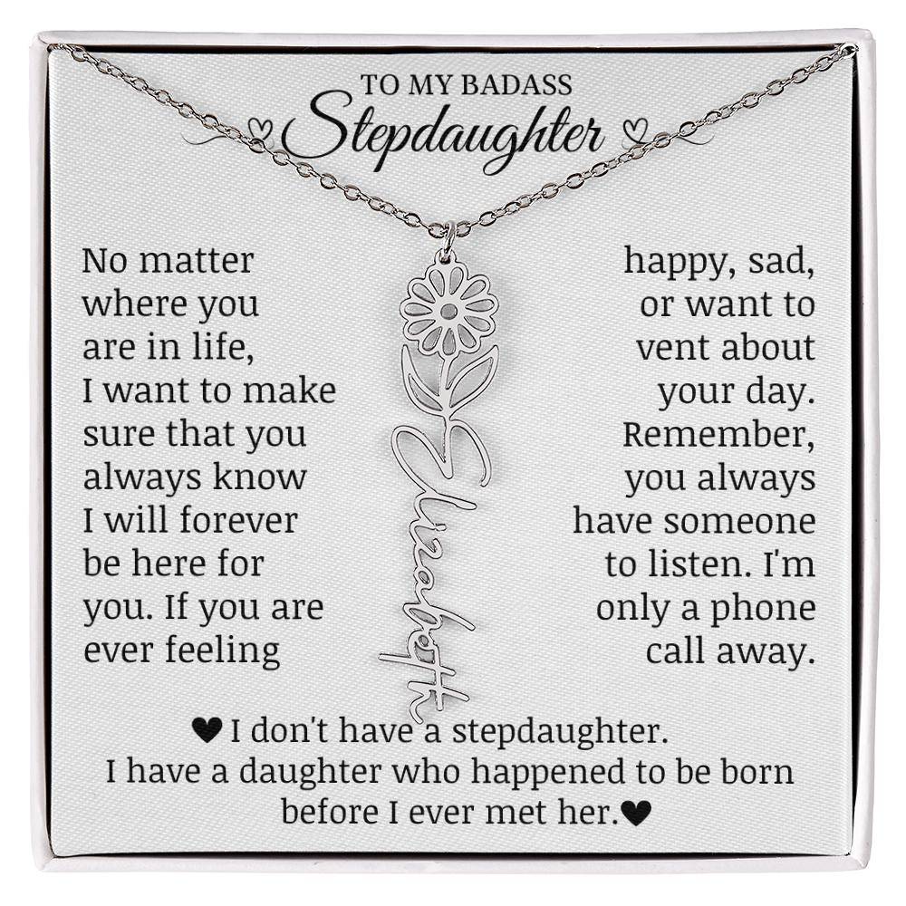 To My Badass Stepdaughter, Name Flower Necklace
