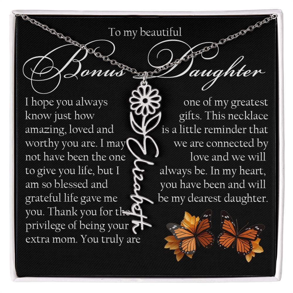 Bonus Daughter Gift, Name Flower Necklace