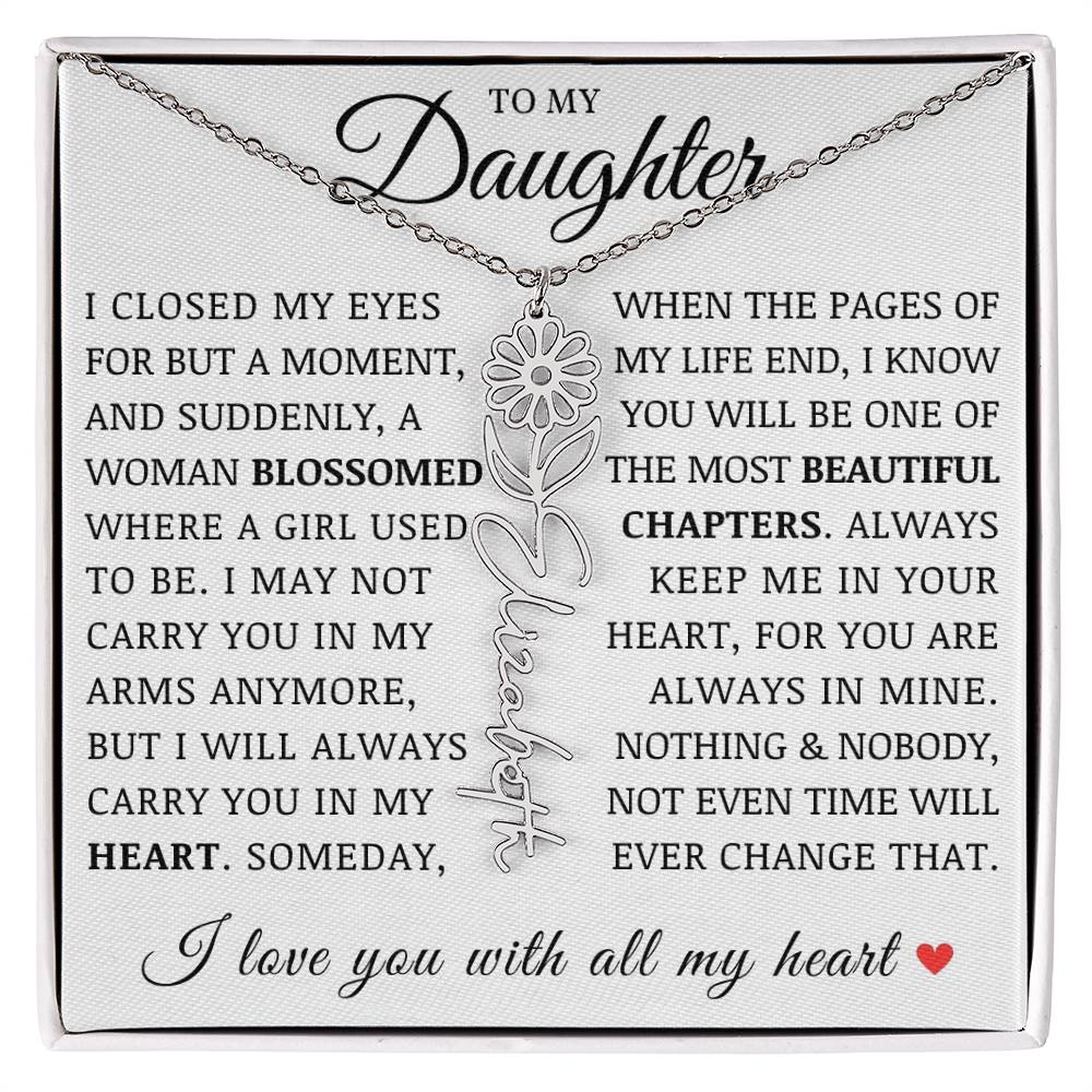 To My Daughter, Customized Birth Flower Name Necklace, Birthday Christmas Graduation Gift for Her