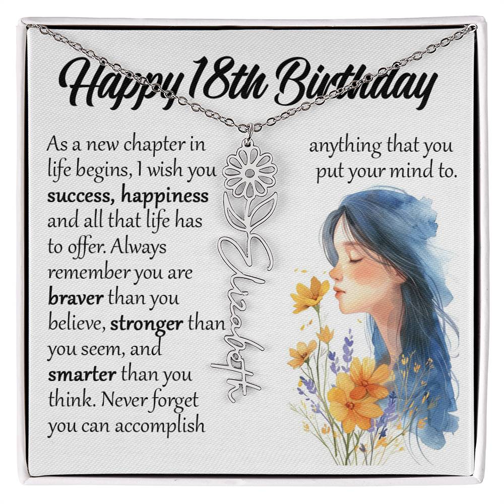 18th Birthday Gift, Custom Birth Month Name Flower Necklace