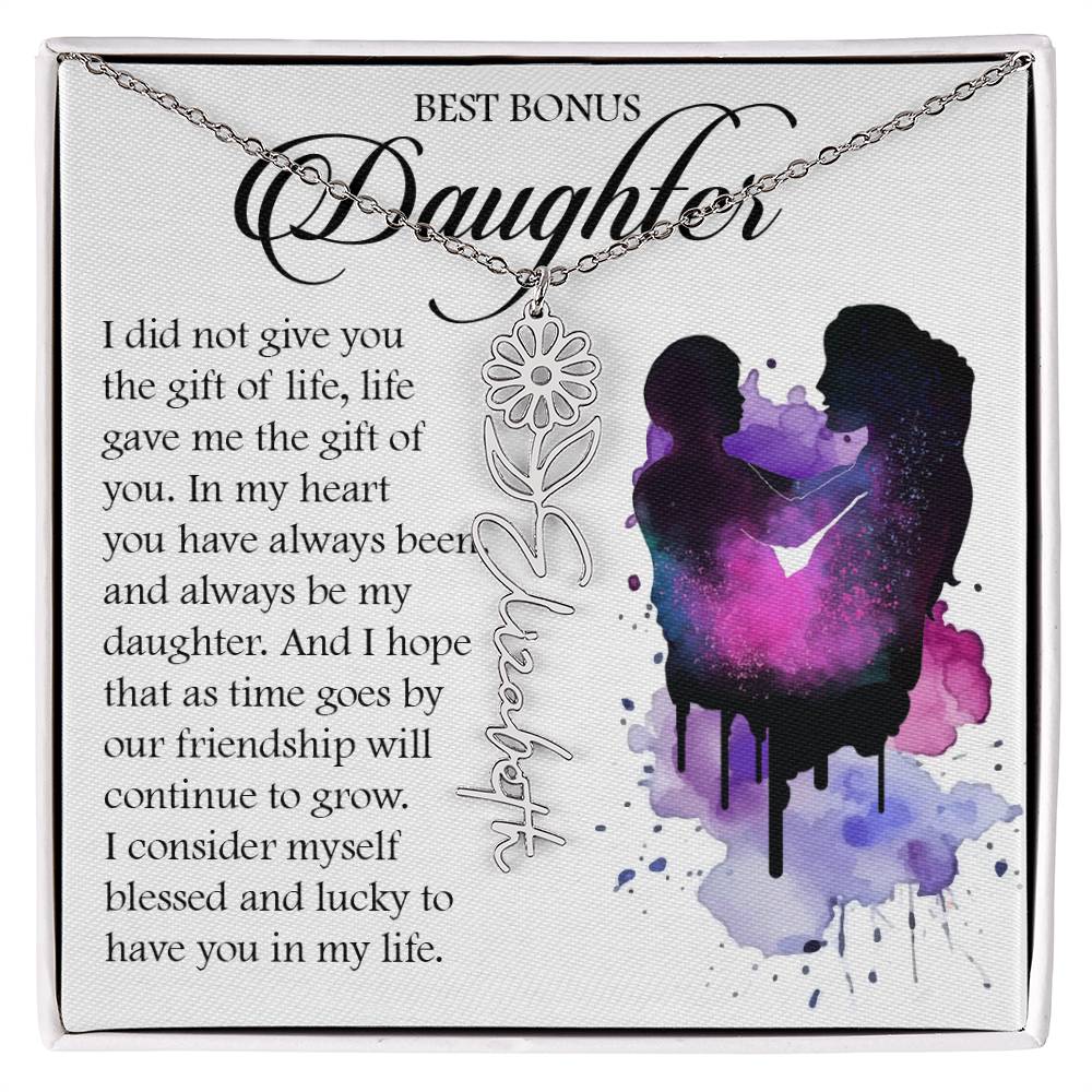 Bonus Daughter Gift, Custom Birth Month Name Flower Necklace