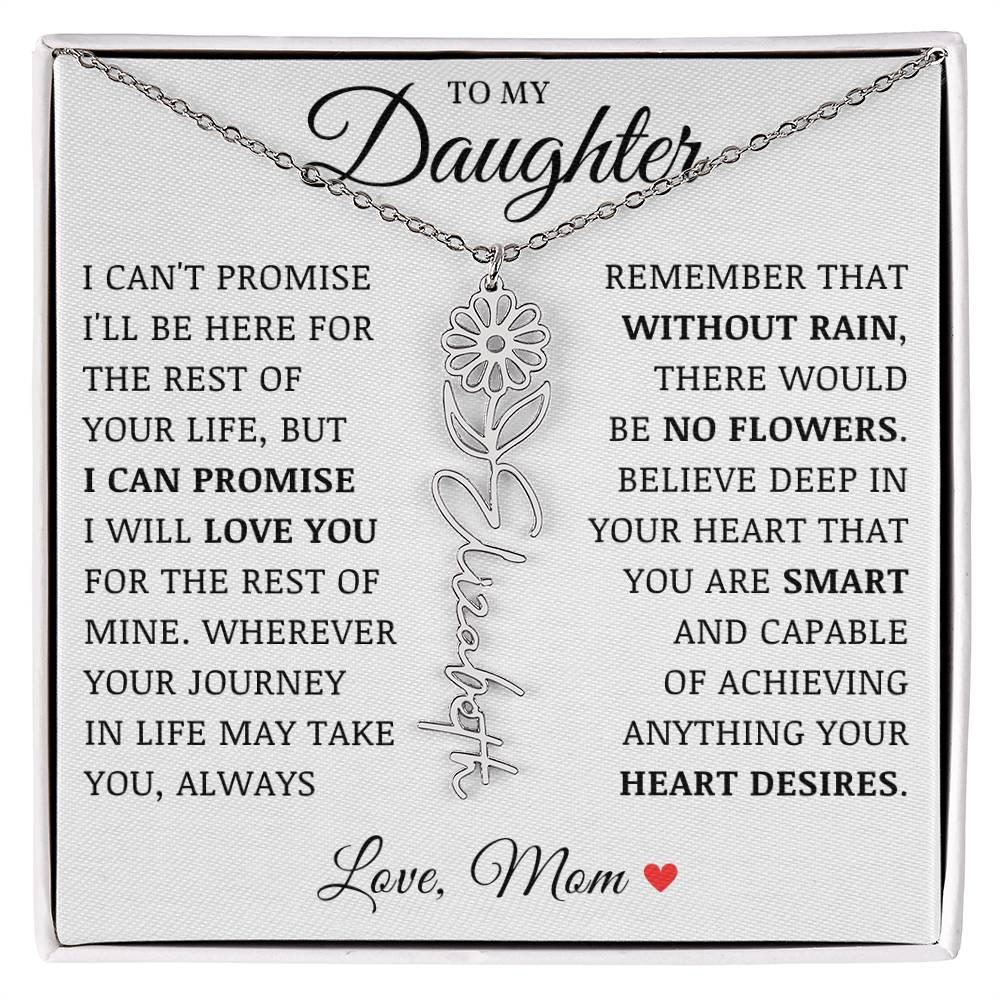 To My Daughter "No Rain No Flowers" Custom Flower Name Necklace