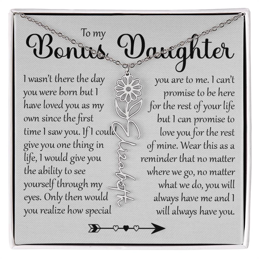 Bonus Daughter Gift, Name Flower Necklace