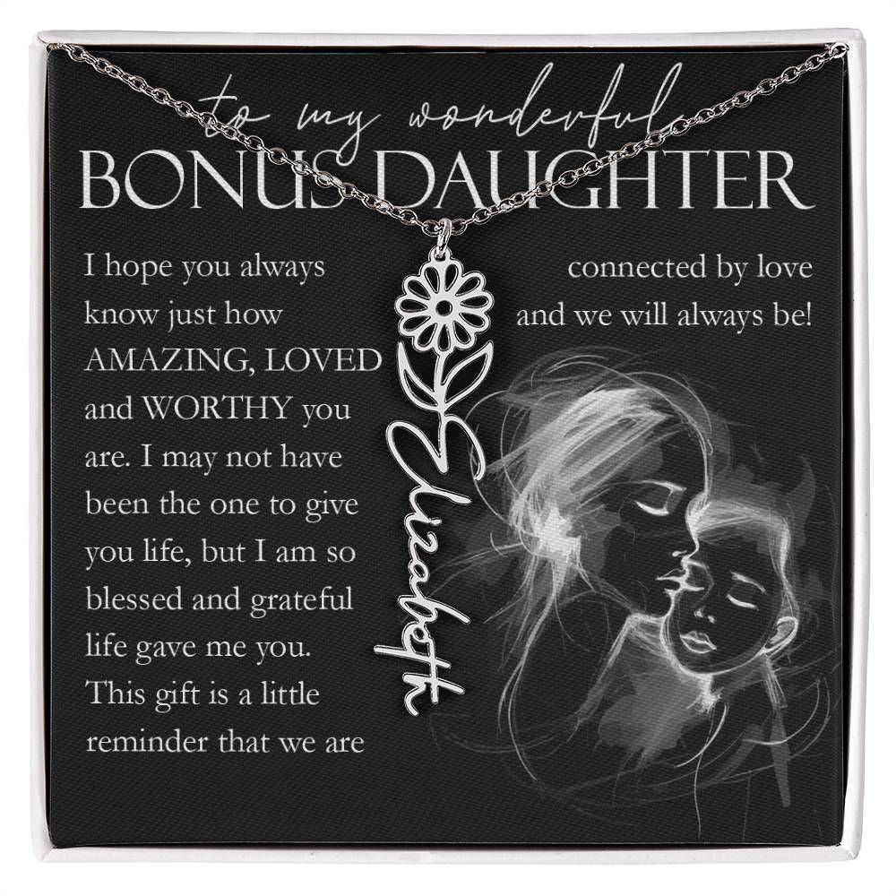 Bonus Daughter Gift, Custom Name Flower Necklace