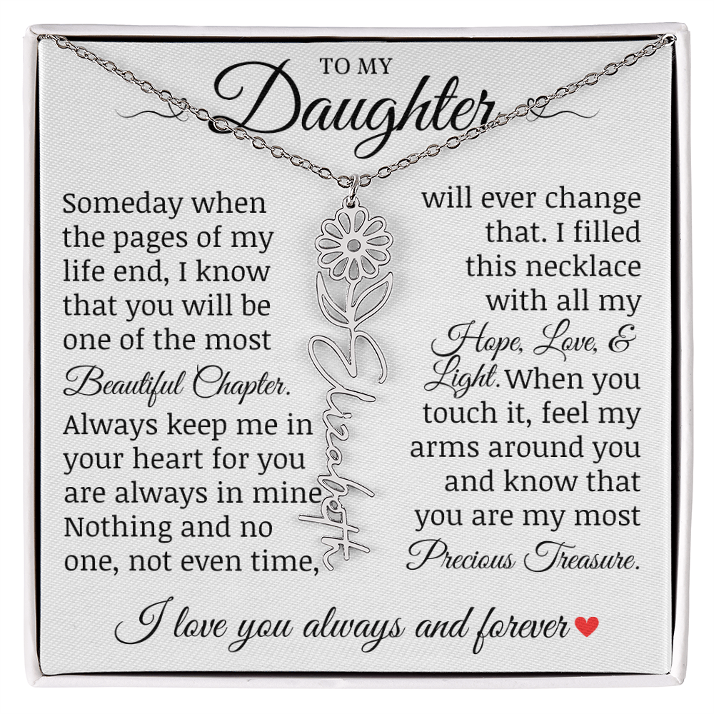 To My Daughter "Precious Treasure" Name Flower Necklace