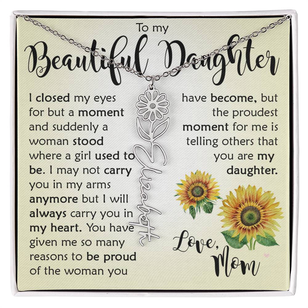 Custom Name Flower Necklace, Daughter Gift