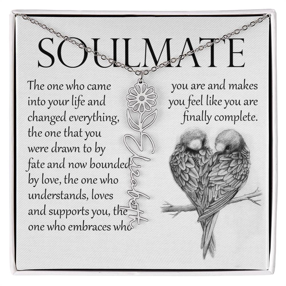 Soulmate Gift, Name Flower Necklace