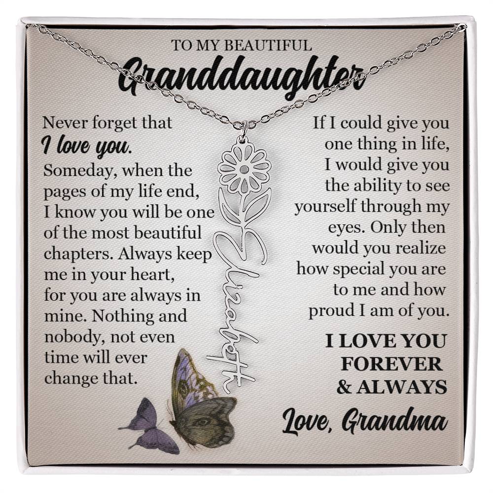 To My Beautiful Granddaughter, Custom Name Flower Necklace