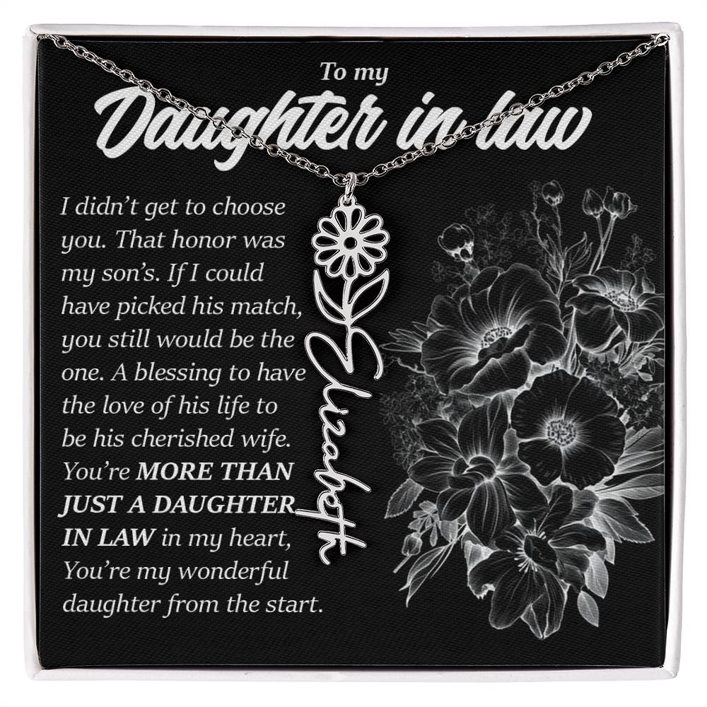 Daughter In Law Gift, Custom Birth Month Flower Name Necklace