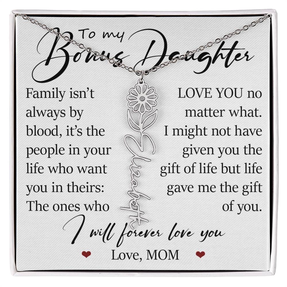 Bonus Daughter Gift, Custom Name Flower Birth Month Necklace