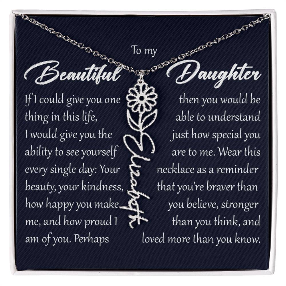 Custom Name Flower Necklace, Daughter Birth Month Pendant Gift