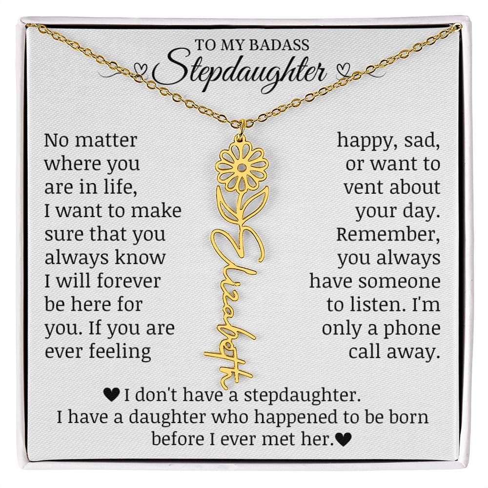 To My Badass Stepdaughter, Name Flower Necklace
