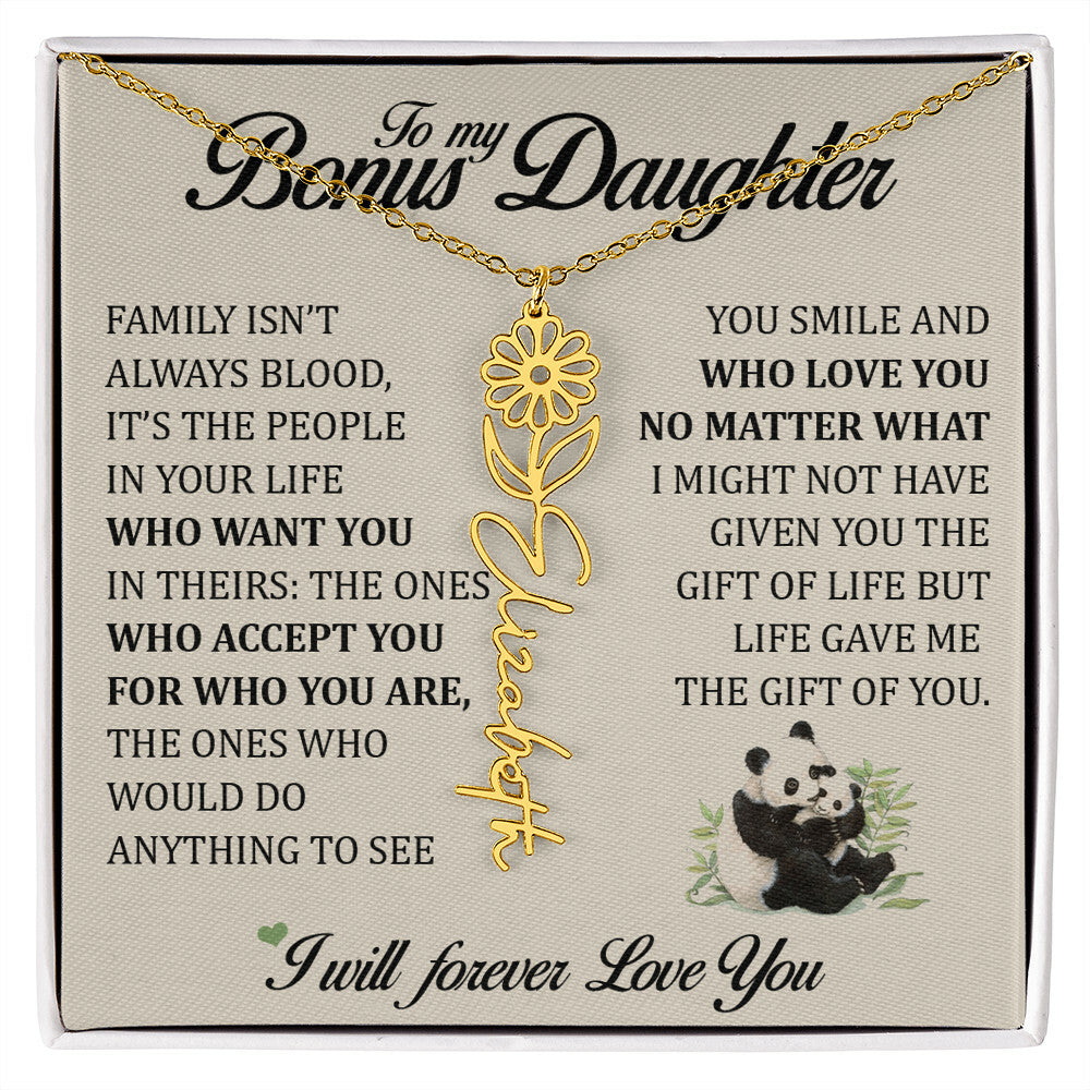 To My Bonus Daughter, Name Flower Necklace