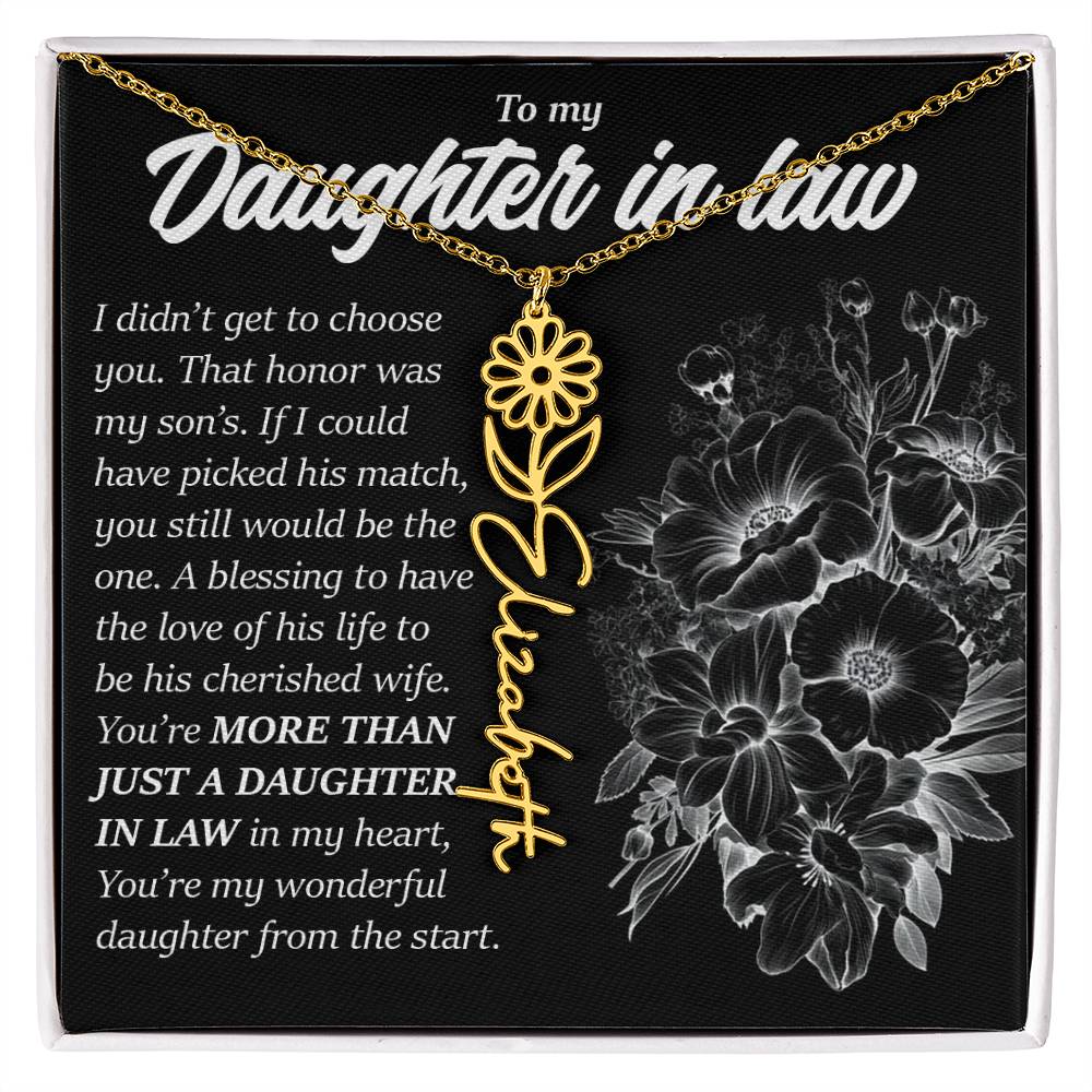 Daughter In Law Gift, Custom Birth Month Flower Name Necklace