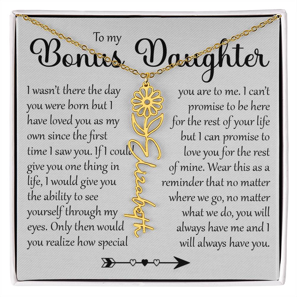 Bonus Daughter Gift, Name Flower Necklace
