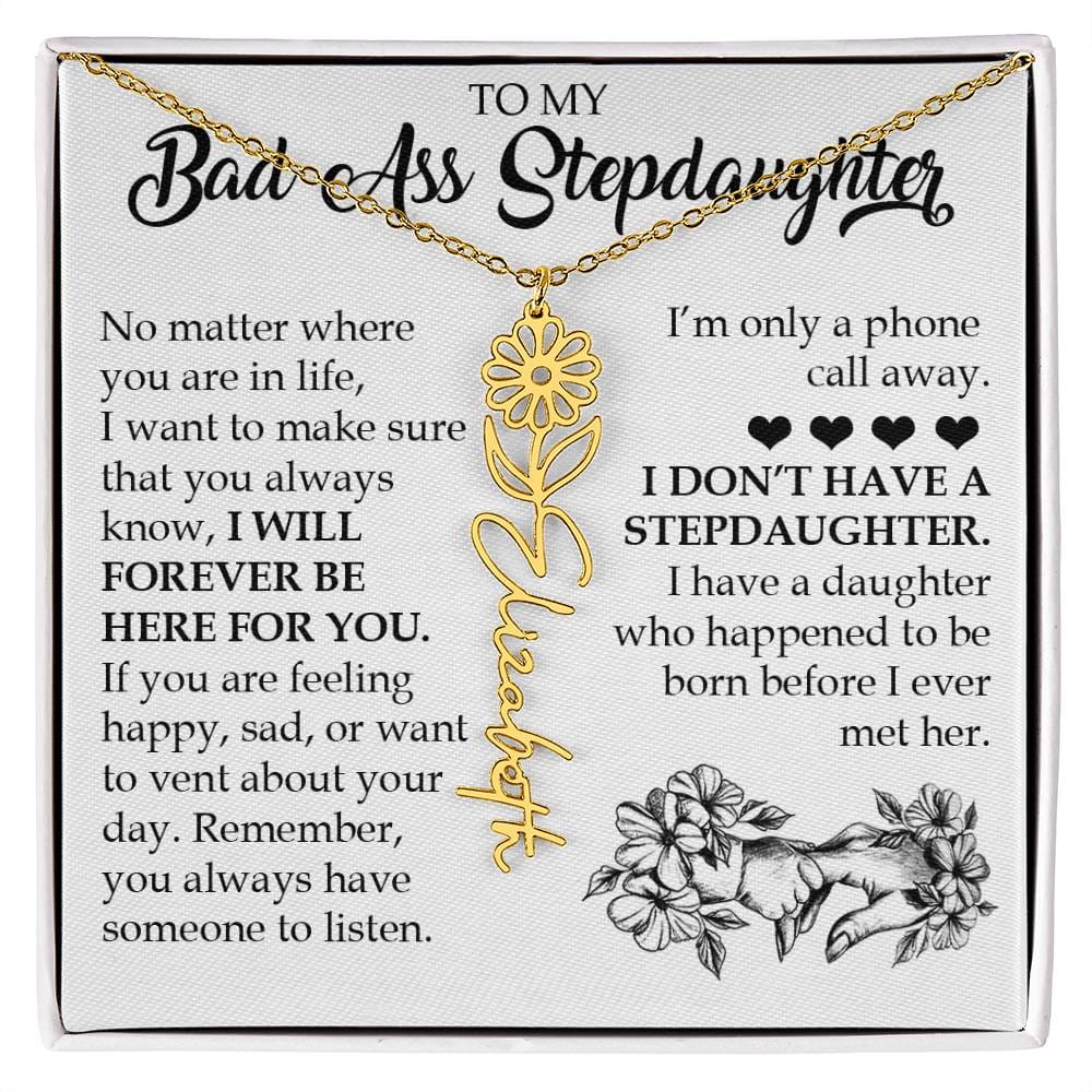 Personalized Daughter Keepsake Gift, Name Flower Necklace