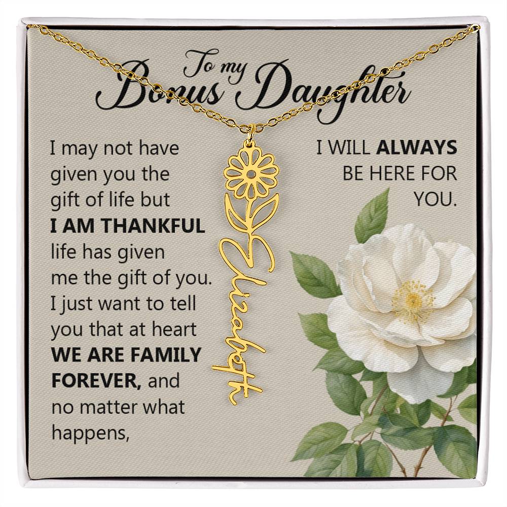 To My Bonus Daughter, Name Flower Necklace