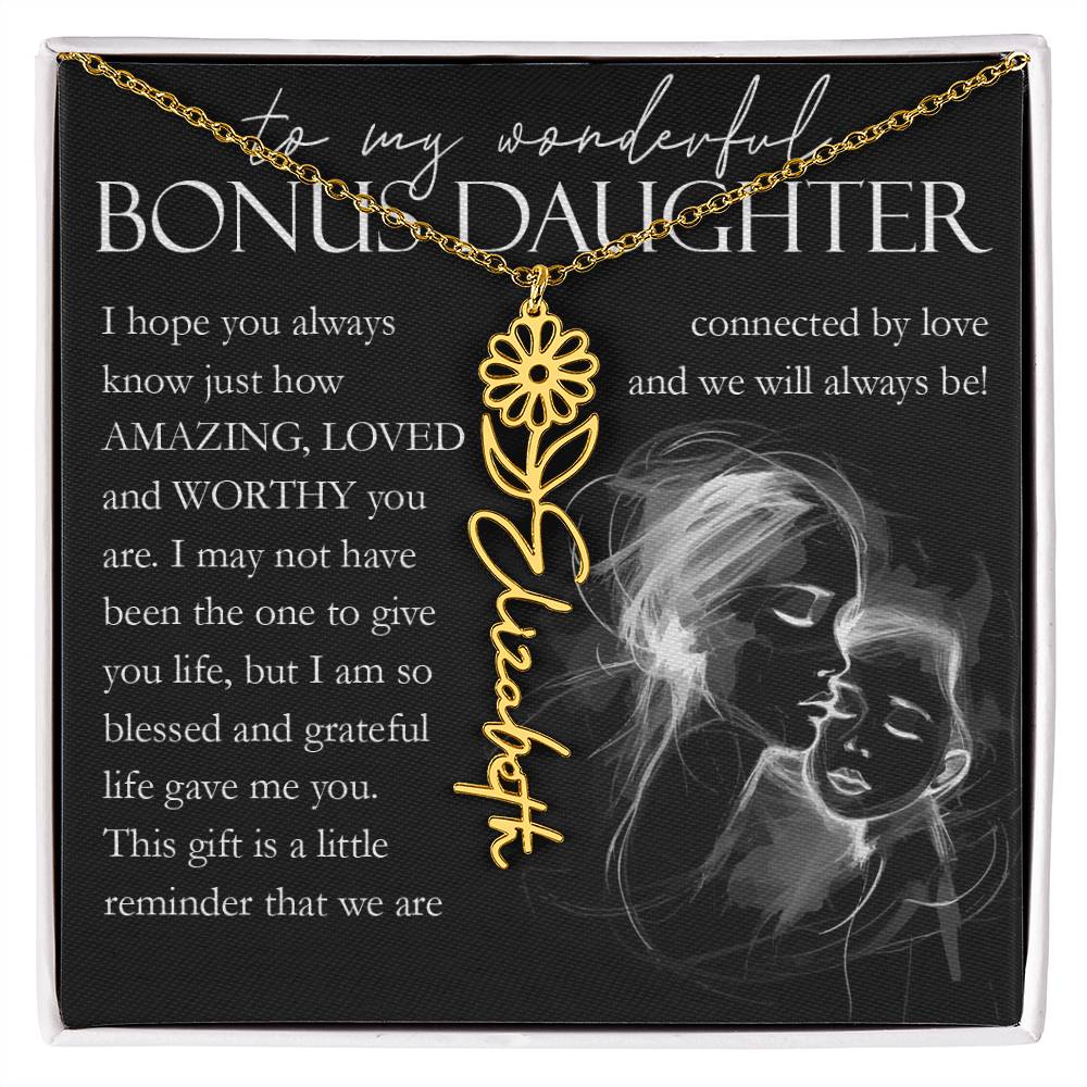 Bonus Daughter Gift, Custom Name Flower Necklace