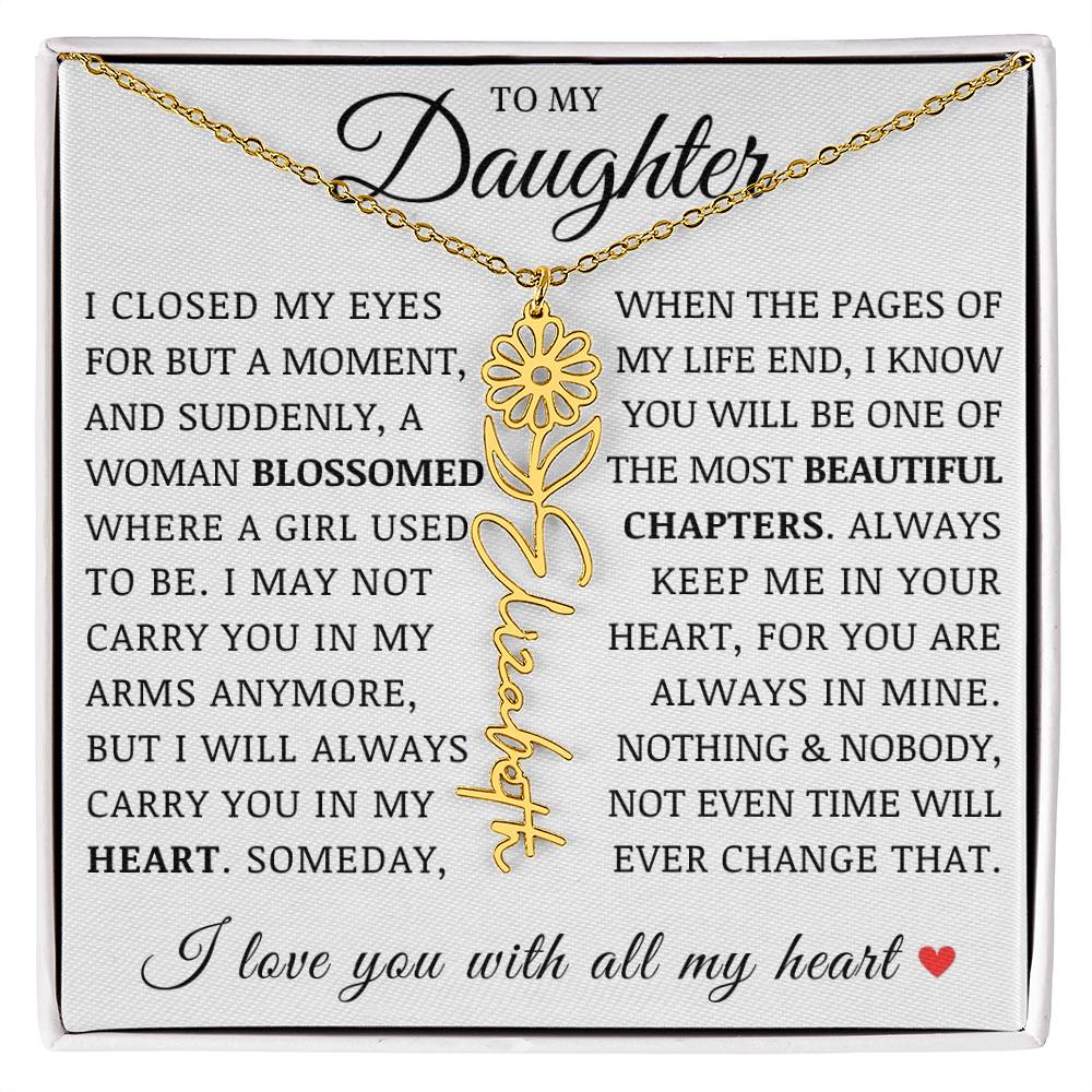 To My Daughter, Customized Birth Flower Name Necklace, Birthday Christmas Graduation Gift for Her