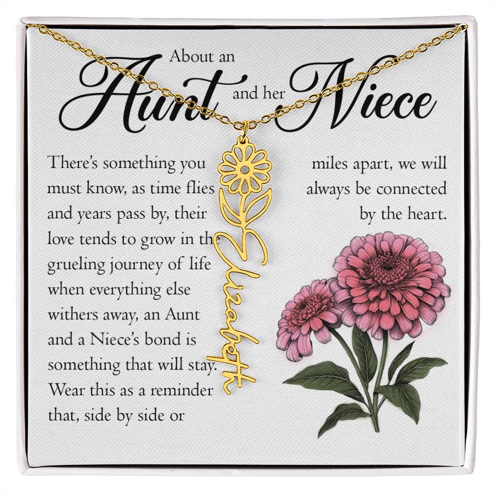 Aunt and Niece Gift, Name Flower Necklace