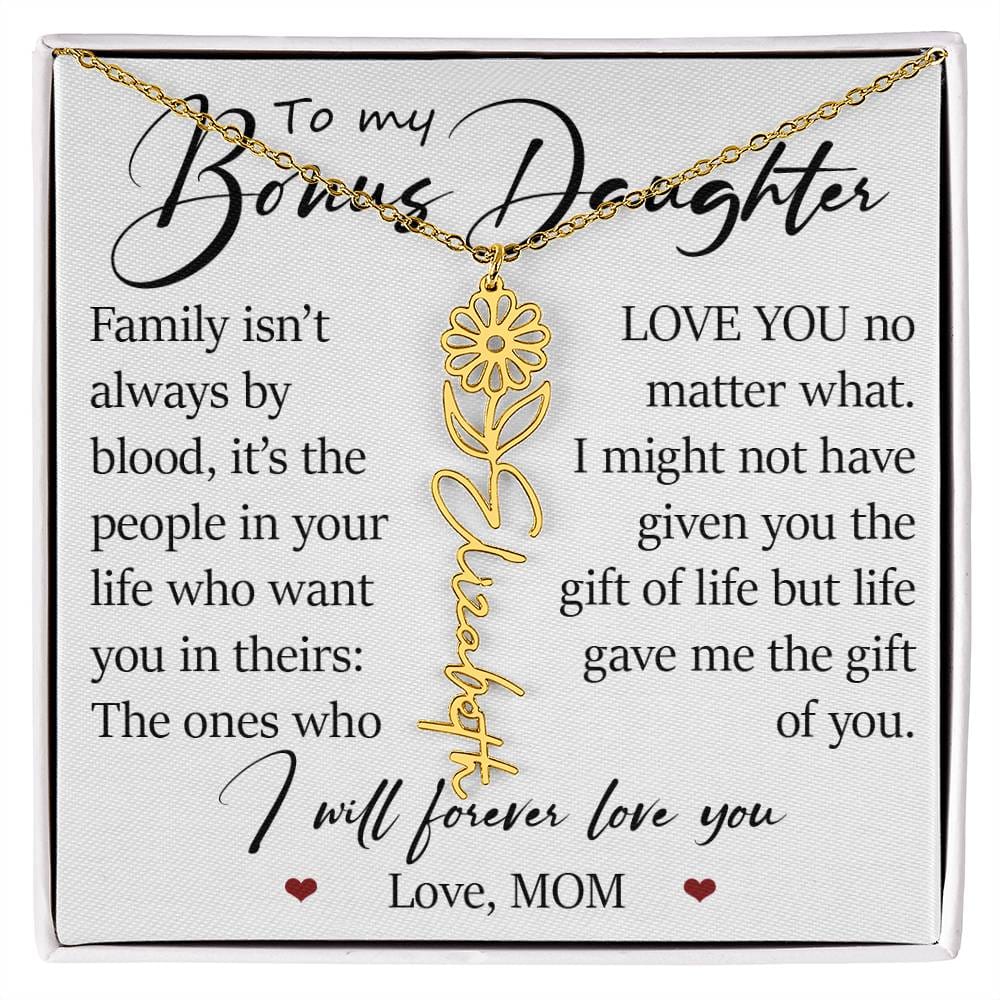 Bonus Daughter Gift, Custom Name Flower Necklace