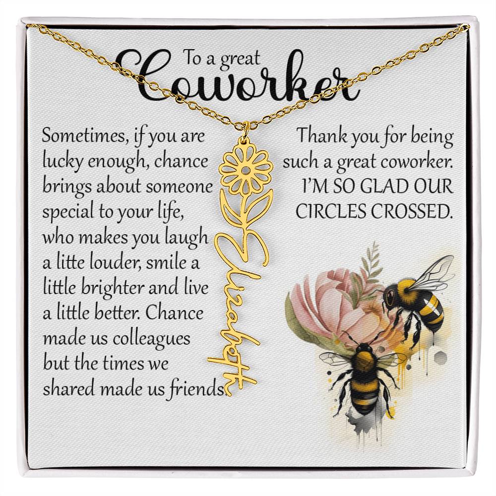 Coworker Gift, Custom Birth Month Name Flower Necklace for Colleague