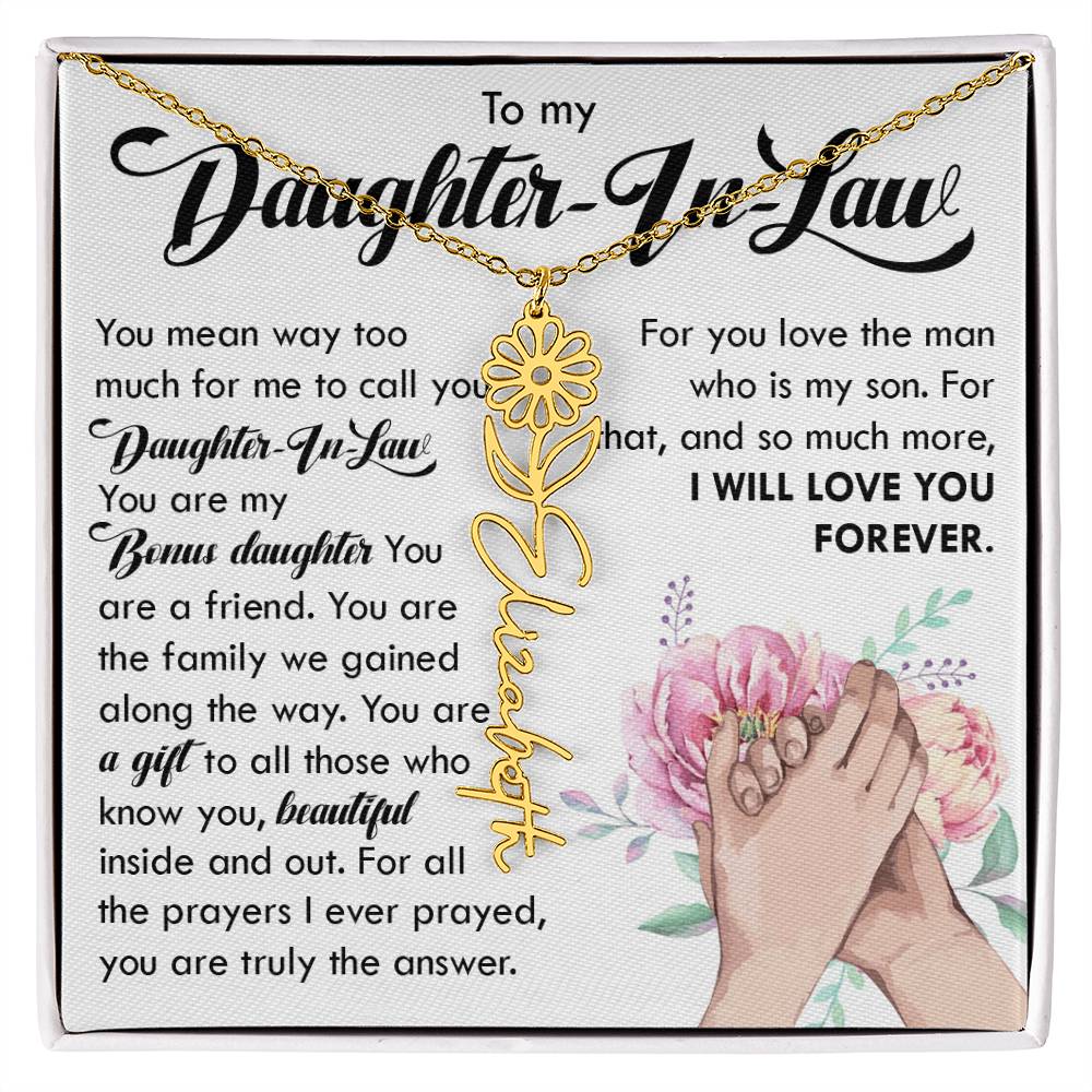 Daughter In Law Gift, Custom Name Flower Necklace